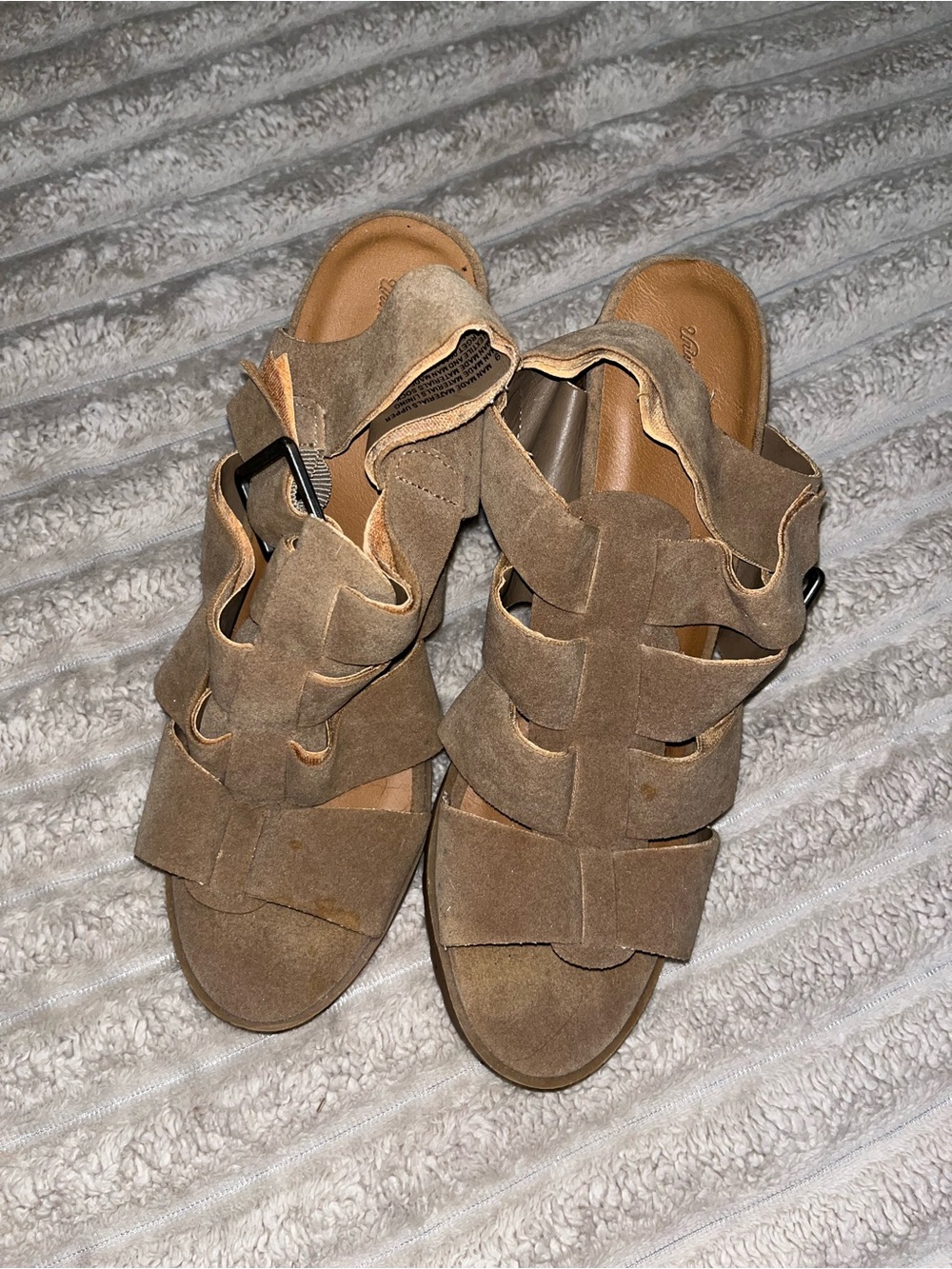 Universal Thread Tan Suede Strappy Wedge heels with Buckle